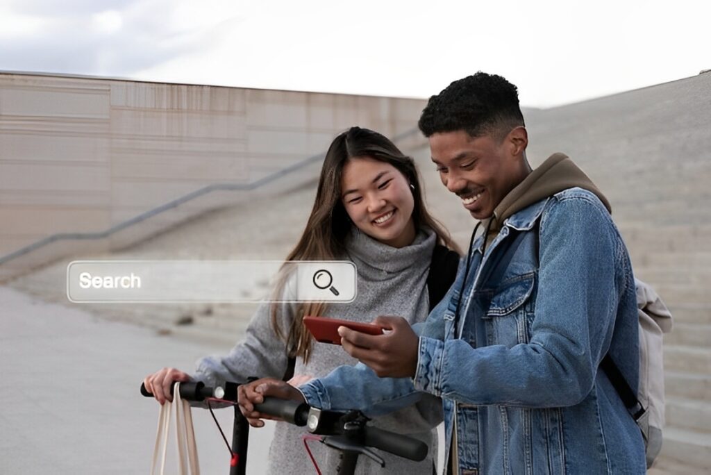 Interface Google avec une carte de Lyon et un point géolocalisé, symbolisant le référencement local pour les entreprises lyonnaises.